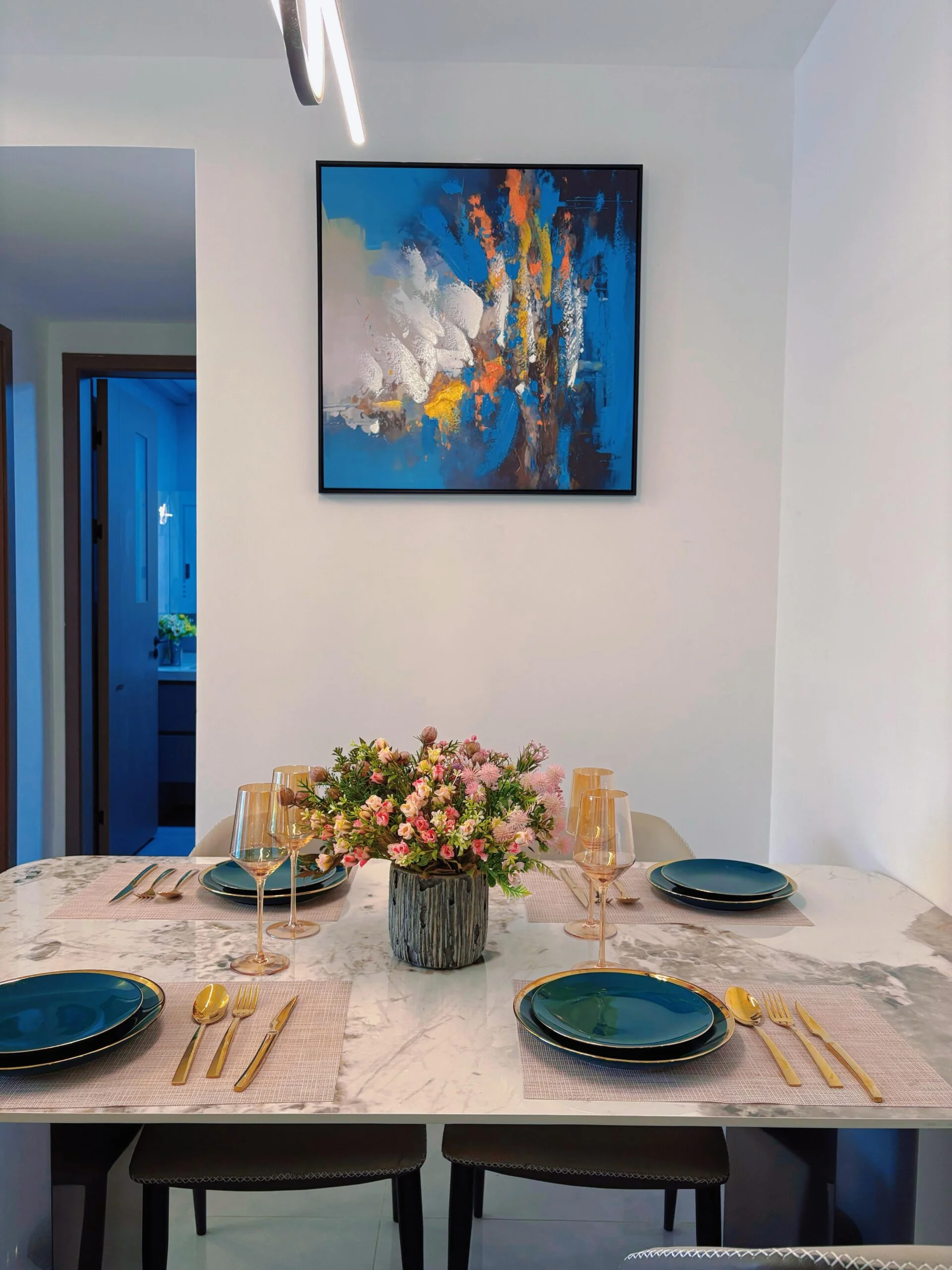 dining table and wall art